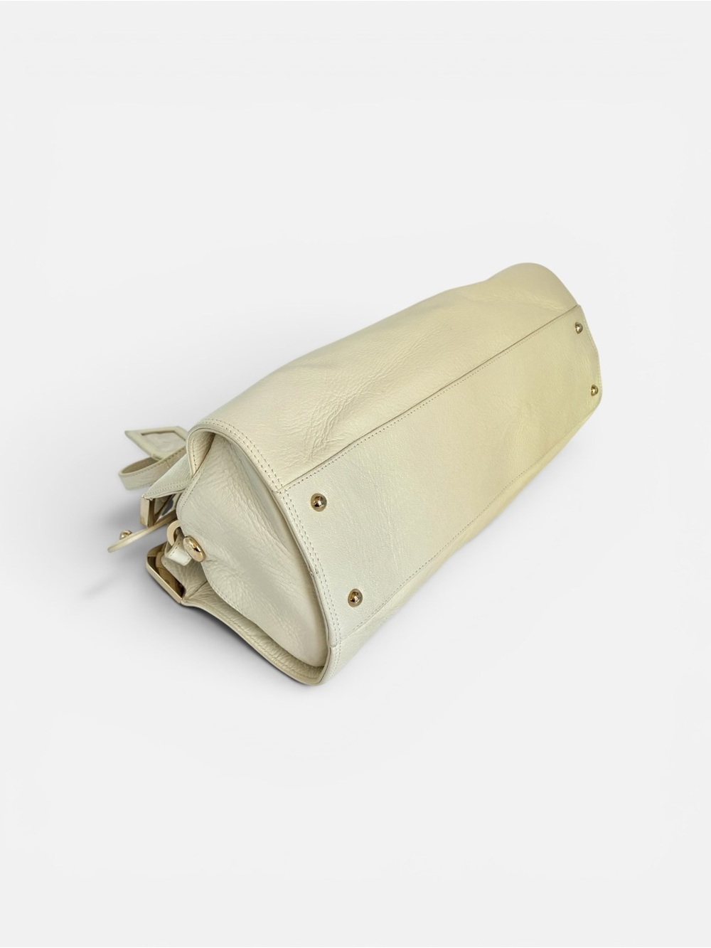 Bally White Pebbled Leather Top Handle Satchel Shoulder Bag Gold Hardware - Picture 6 of 12